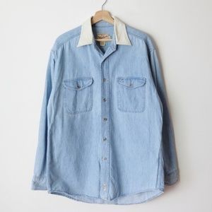 Woolrich Denim Blue/White Collared Long Sleeve Shirt — Men's L